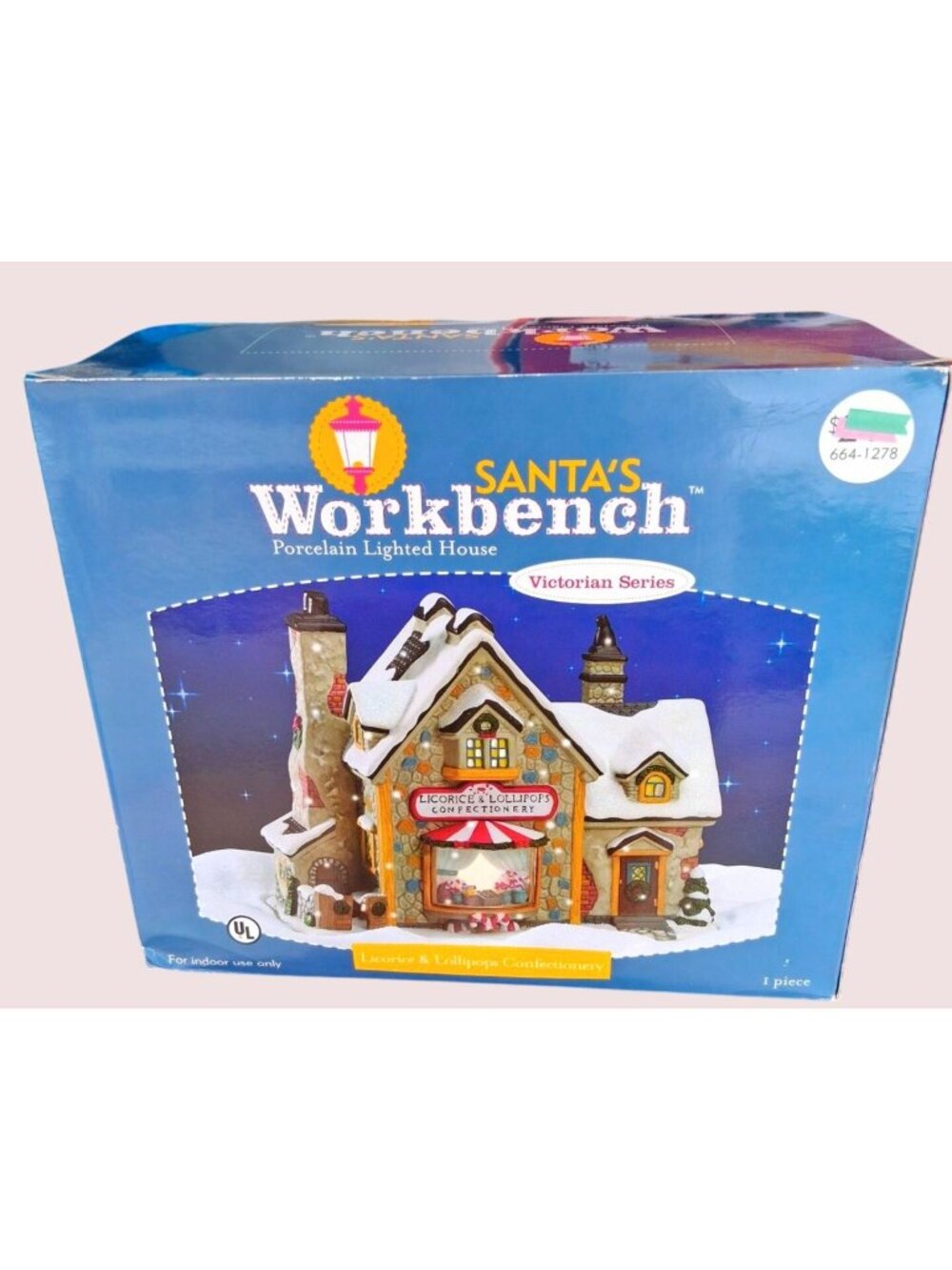 Santas Workbench Victorian Series Porcelain Lighted House Licorice & Lollipops C